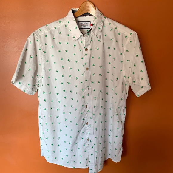 Denim Flower Palm Tree Print Button Up 